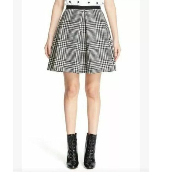 Marc Jacobs Black & White Houndstooth Pleated A-Line Skirt, Womens Size 4 - Picture 1 of 5